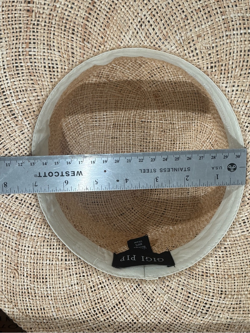 Woven Straw Sun Hat with Blush Leather Band. - Picture 12 of 13